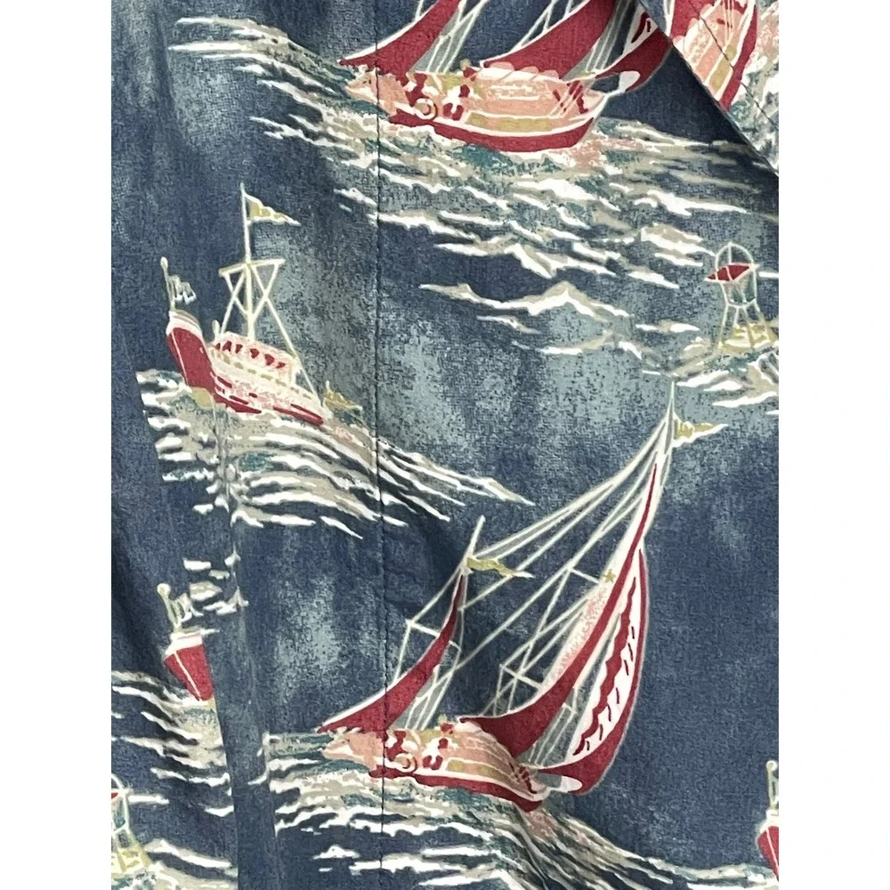 Polo Ralph Lauren‎ 90s Y2K Mens Robe Blue Boat Yacht Print Cotton S/M Nautical